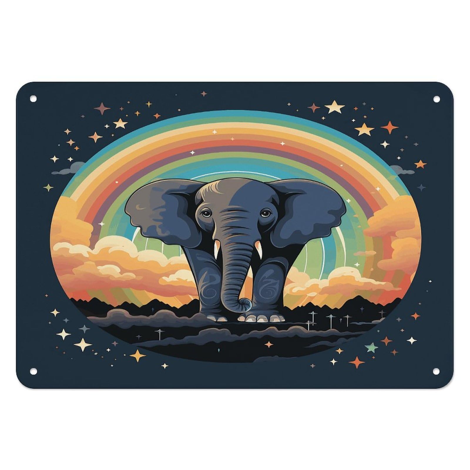 Btcowzrv Style A Cute Elephant On A Rainbow Background Metal Sign, 5.5" X 7.9" Tin Wall Decor, Wall Art Plaques For Home Wedding Decor Room Living Room Decoration