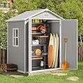 Gizoon Outdoor Storage Shed, 6x4 FT Resin Shed with Floor, Plastic Garden Tool Sheds with Lockable Door for Patio Backyard Lawn Pool, Gray