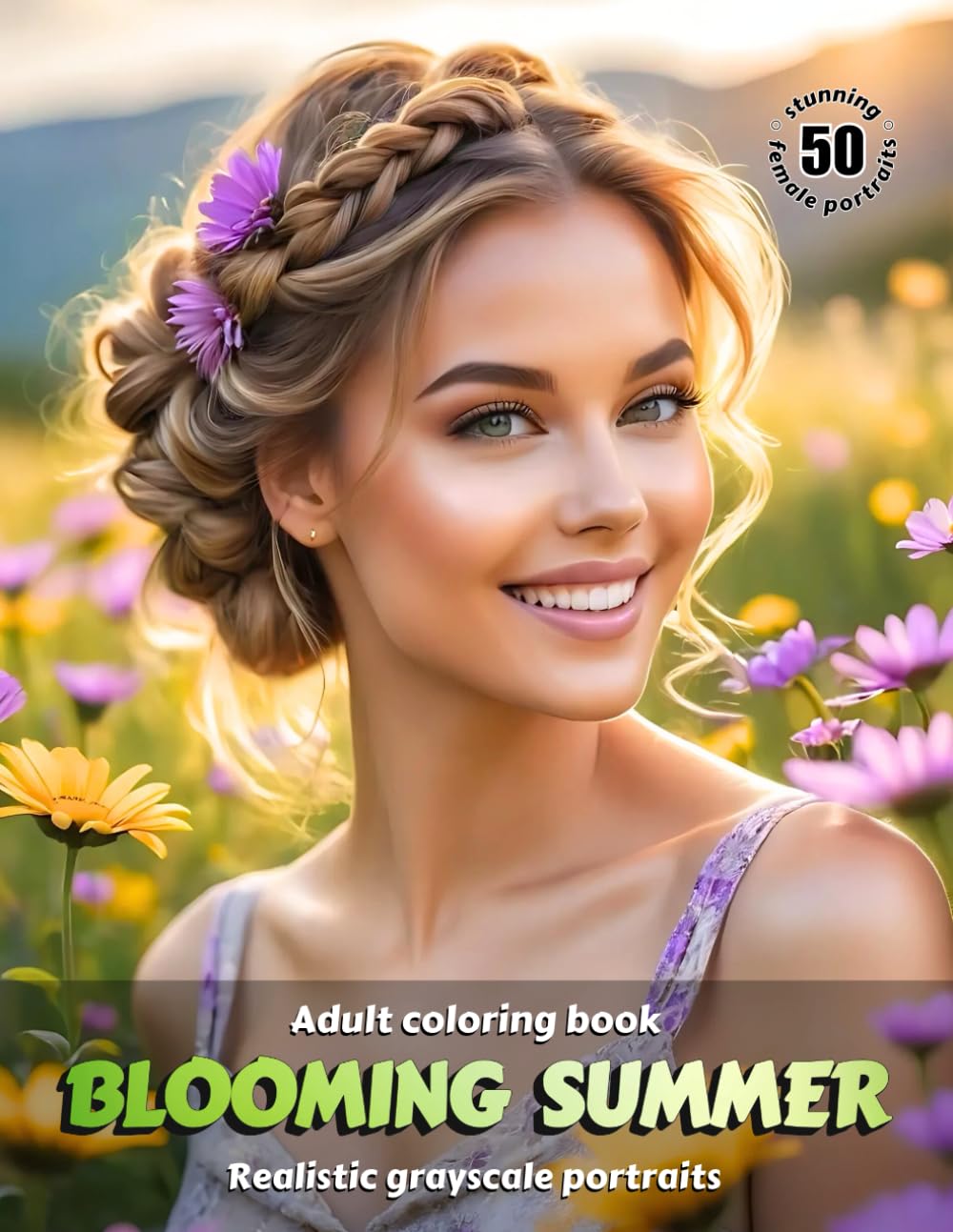 BLOOMING SUMMER – Adult Coloring Book | Realistic Grayscale Portraits | Stunning female portraits to color | for Relaxation and Stress relief: English Edition (Colorful Adventures)