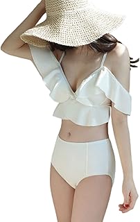 レディース 水着 ２点セット ビキニ セパレーツ タンキニ スイムドレス セクシー水着 2WAY着方 オフショルダー フリル水着 Vネック 水泳 上下セット ハイウエストショーツ 単色水着 可愛い 着痩せ 淡色水着 スイミング