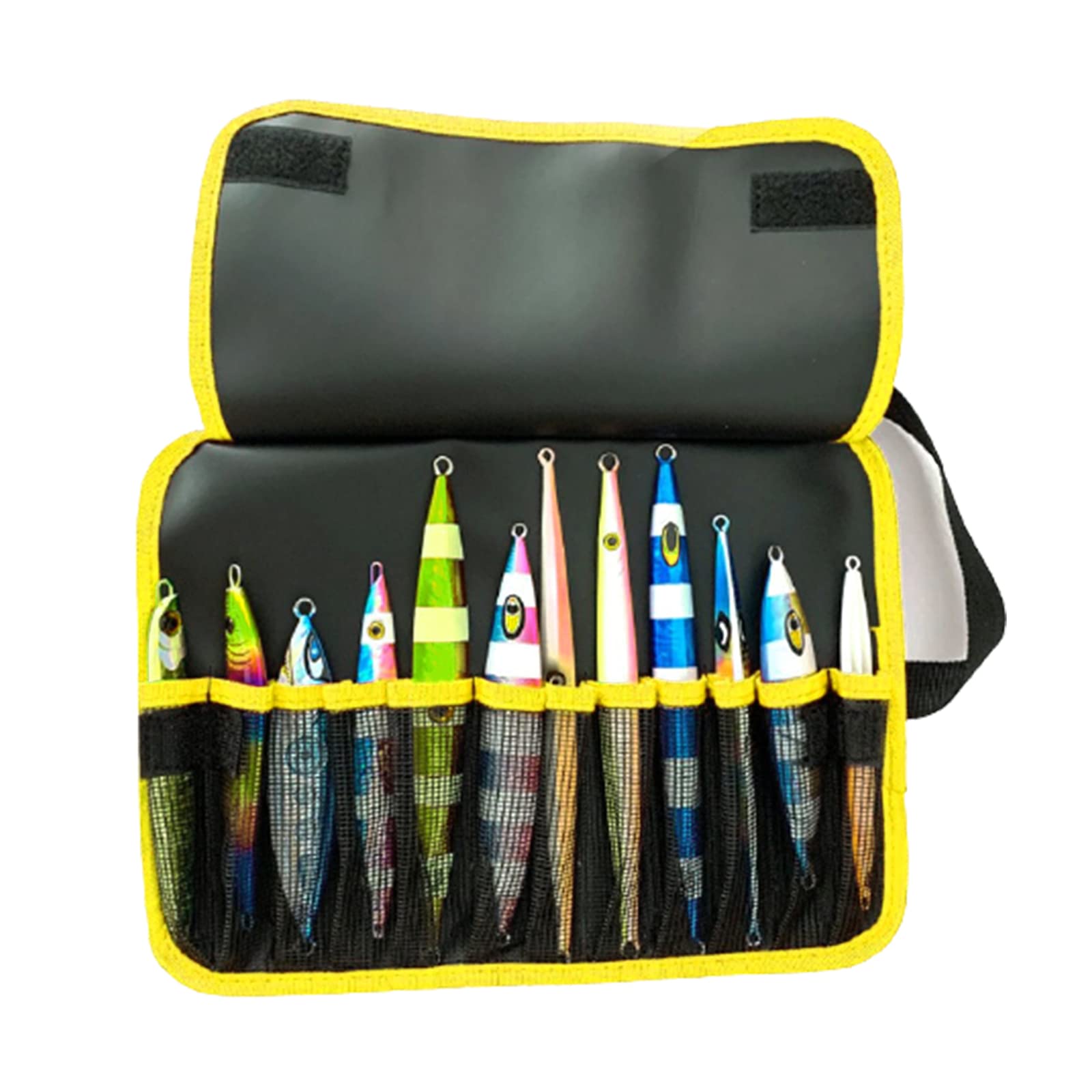 Hinature Lead Vertical Jigs Bag – Roll Up Freshwater Saltwater Artificial Bait Boat Pitching Fishing Jig Lures Fishing Tackle Storage Bag Organizer - Yellow