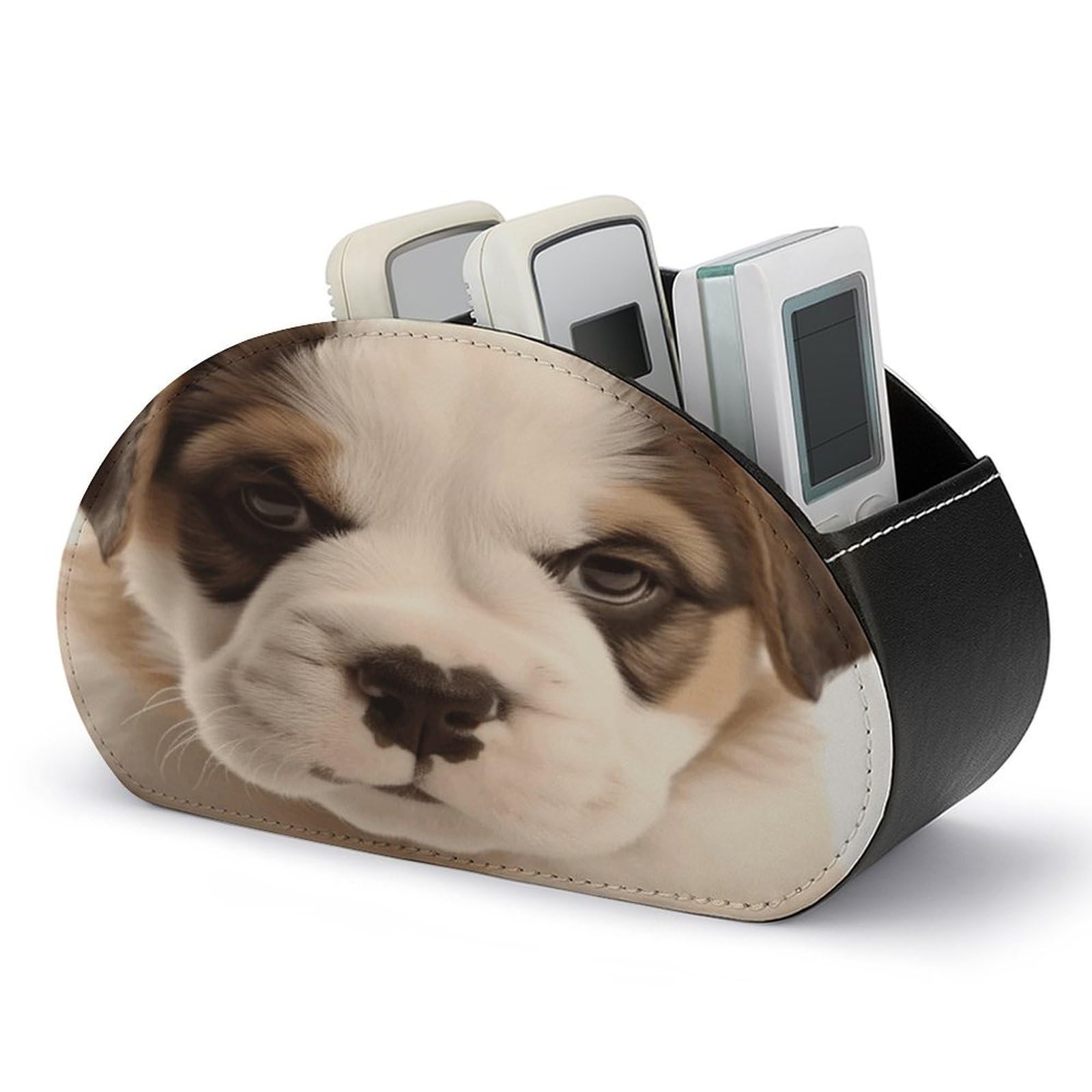 LZQPOEAS Dog Puppies Remote Control Holder with 5 Compartments PU Leather Remote Organizer Box Caddy for Table Nightstand Remote Caddy Desktop Organizer Fits Media Controllers