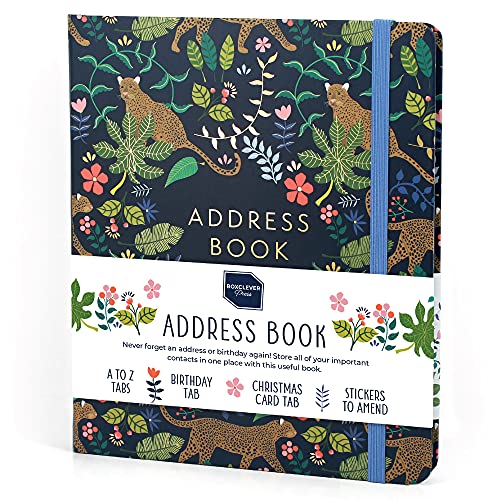 Boxclever Press Address Book with Alphabetical Tabs. Large Address Books for Women with 432 Spaces! Address Book with Tabs, Birthday & Christmas Card Sections & Labels - 7 x 8.5â€™â€™ (Large - Leopard)