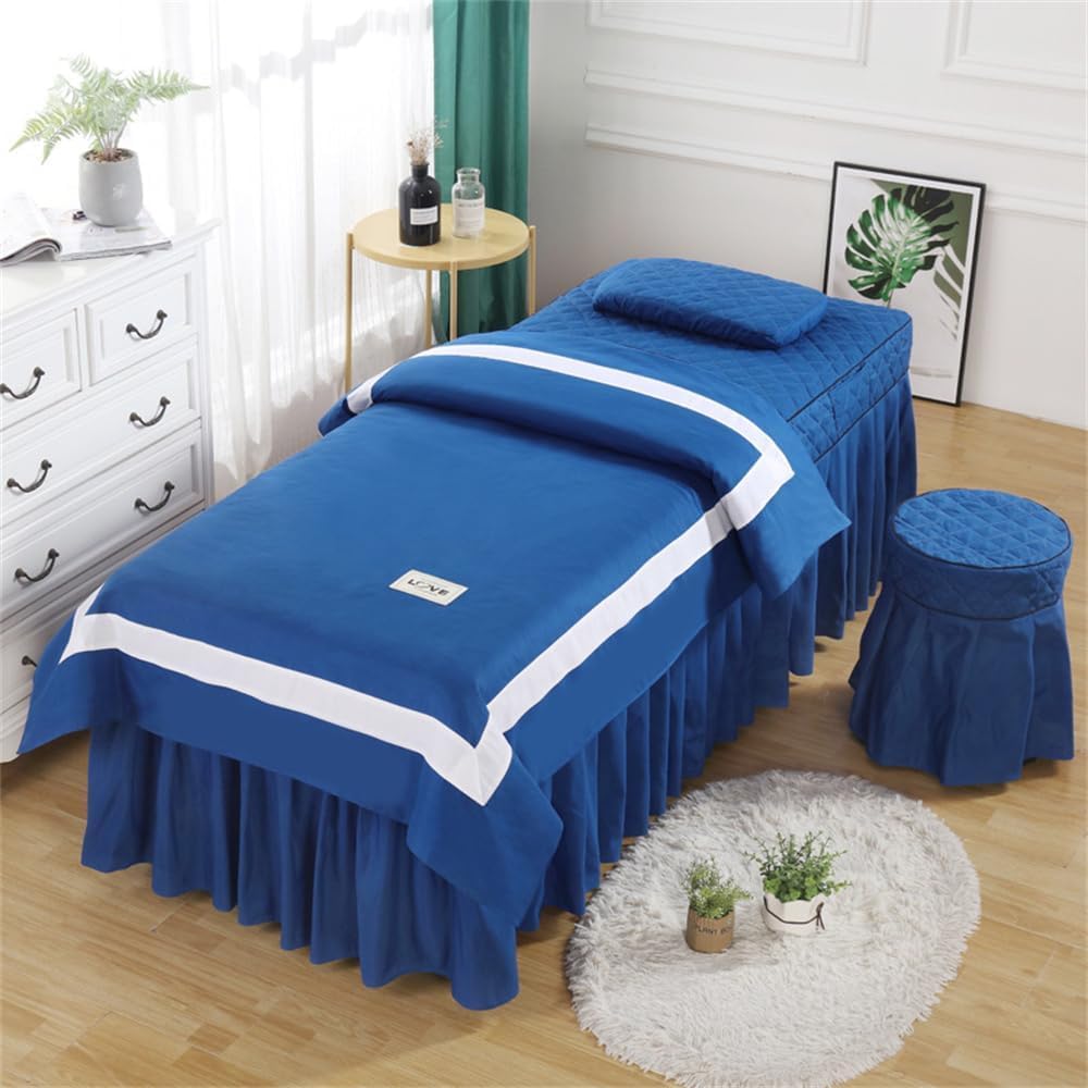 Minimalistische Massagebettdecke mit Gesichtsöffnung, Mikrofaser-Schönheitsbettrock(Blu,185x70cm)
