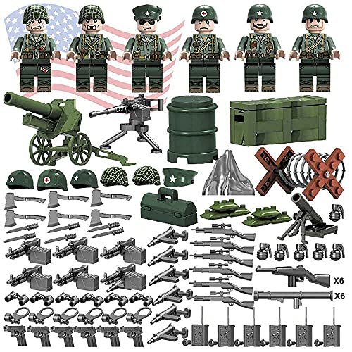 ZOTIN Lot de 6 blocs de construction de soldat de l'armée américaine de la Seconde Guerre Mondiale, mini blocs de figurines avec armes, cadeau d'anniversaire pour enfants