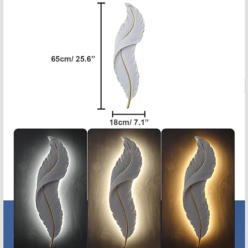 Miniatura 6 de Lámpara de pared moderna LED regulable para montaje en pared, diseño de plumas elegante, color blanco, 3000k-6000k, lámpara de pared LED para