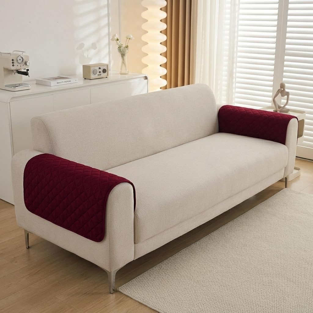 Styleys Premium Anti Slip Sofa Arm Cover 2 Pcs - 70X60cm, Burgundy, CWFSSFD-4A-image-8