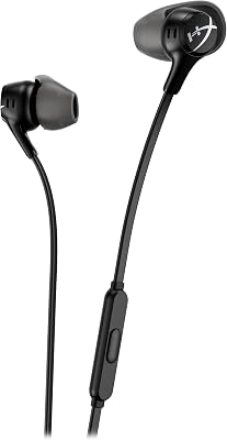HyperX Cloud Earbuds II 14mm Drivers, Four Eartips, Hard-Shell Carrying Case, Low-Profile 90° Plug, 3.5mm Plug, Built-in Microphone, Multi-Function Button, PC, Mobile, Nintendo Switch, Black (Renewed)