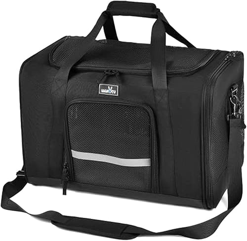 Vista 29 de Transportador de mascotas aprobado por la TSA para perros y gatos pequeños, bolsa de viaje con ventilación adecuada, 5 ventanas de malla, 3 1.0 Gris