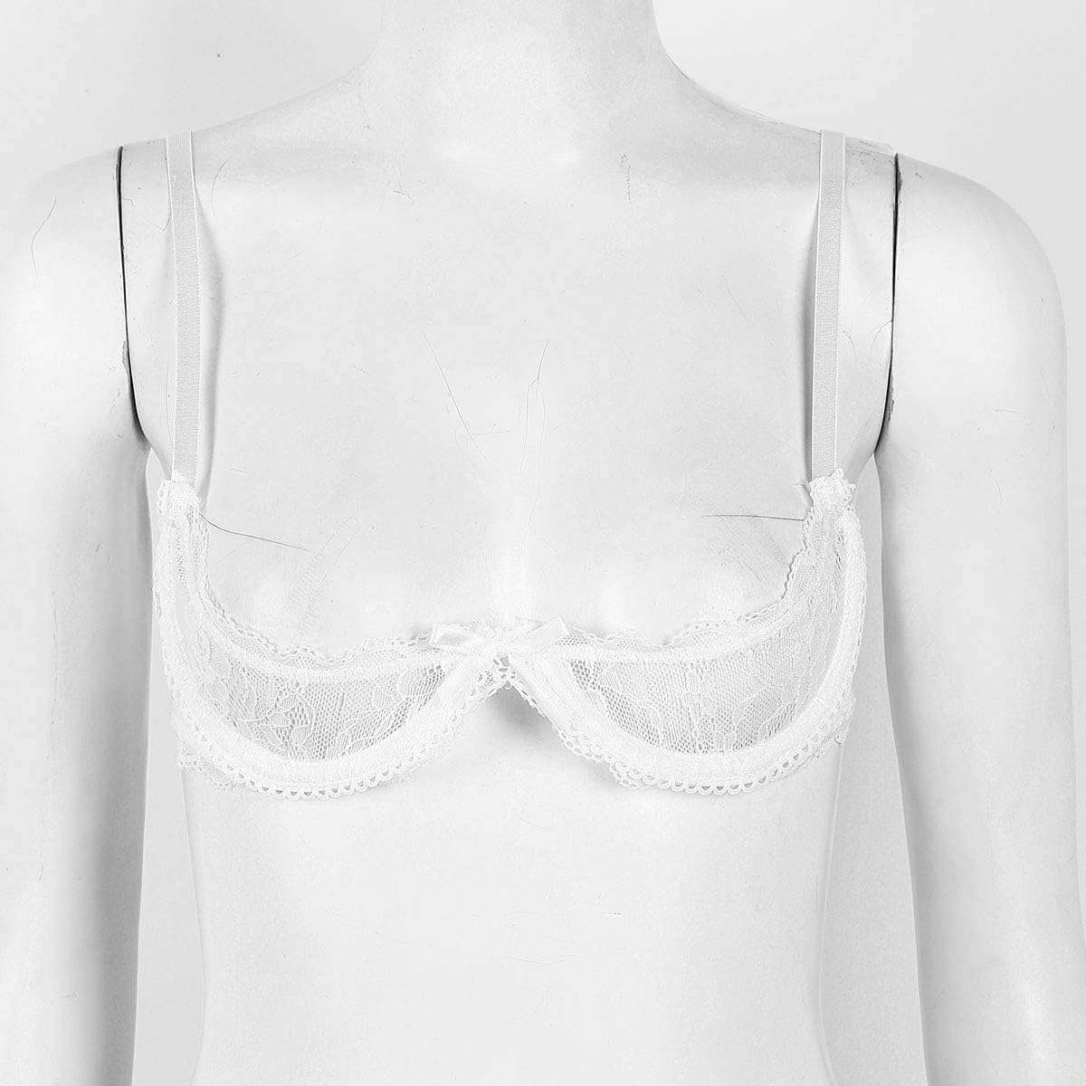Hansber Sexy Women's See Through Sheer Lace Bustier 1/4 Cups Push Up Unlined Wire Free Bra Tops