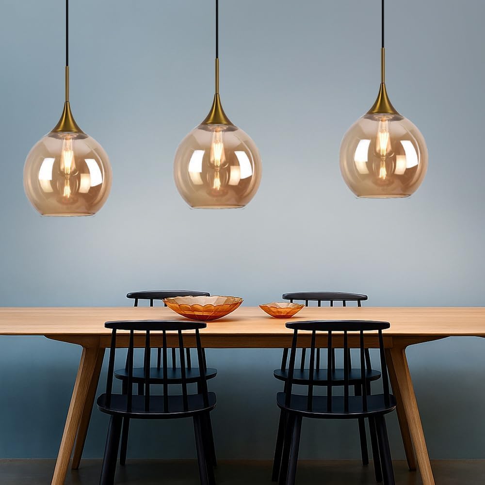 Lampadario a sospensione decorativa in metallo con sfera in vetro attacco E27 lampada contemporanea (Argento/Oro) A72 (ORO)