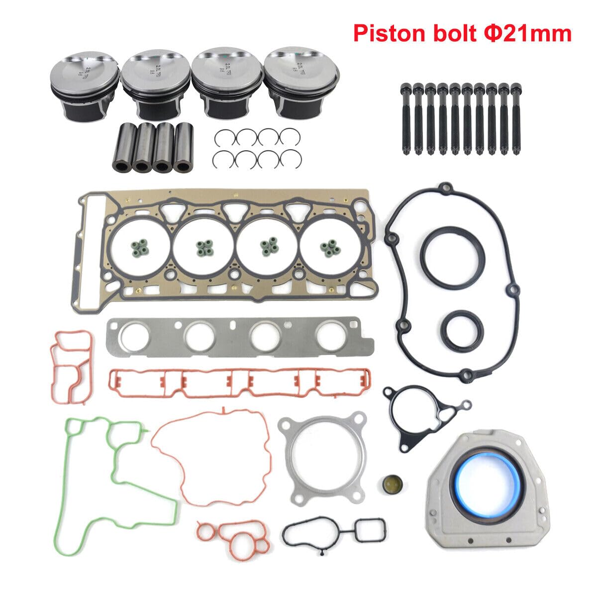 Kit Guarnizioni Pistone E Testata ø21mm Compatibile con E0S Scir0cc0 Sha-ran Je-tta A3 TT 2.0 T CBFA CCTA 06H107065DD