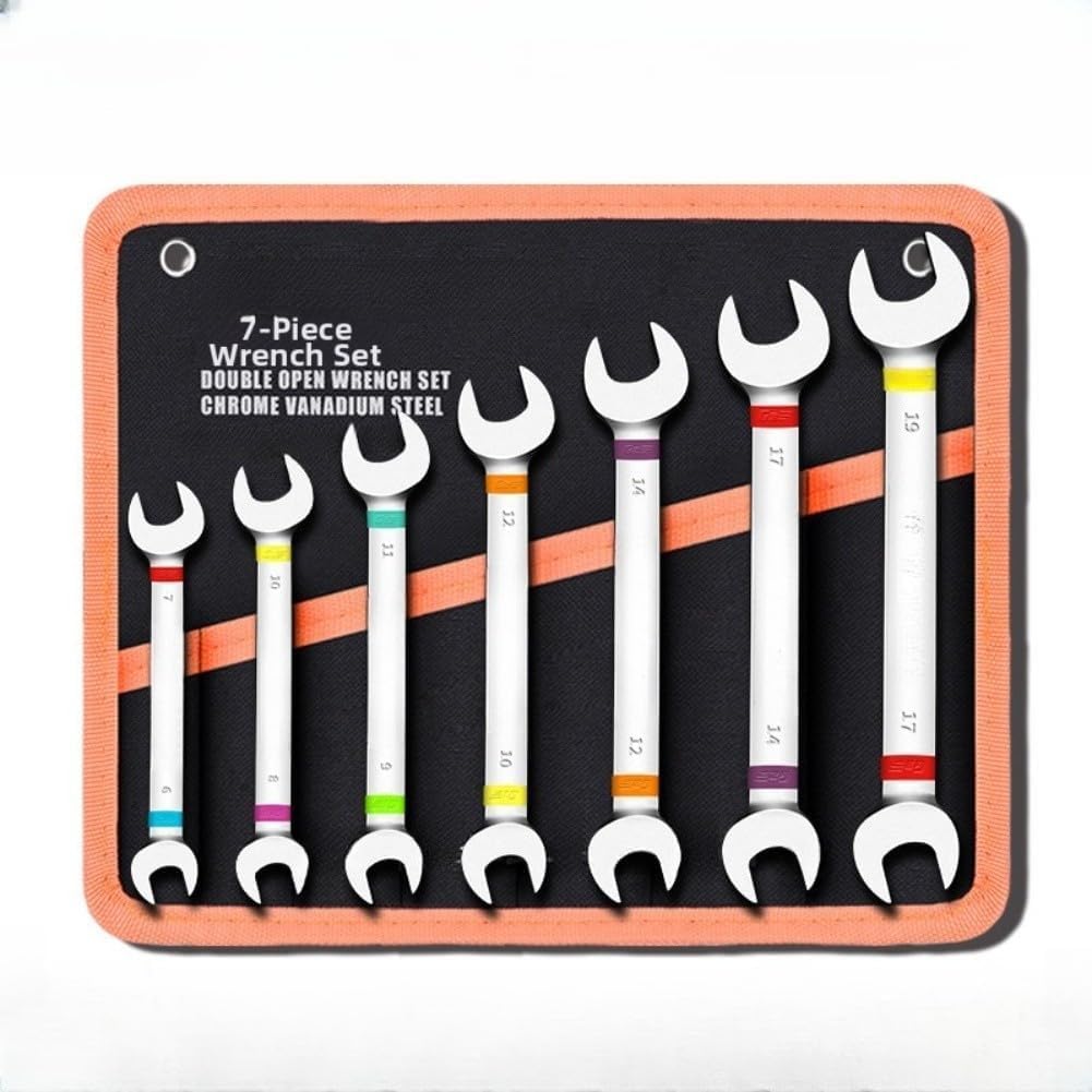 7Pcs Rainbow Open End Wrench Set for Bike Maintenance, Chromium Vanadium Steel Metric Spanner Kit for DIY Furniture Assembly, Color Coded Hand Tools