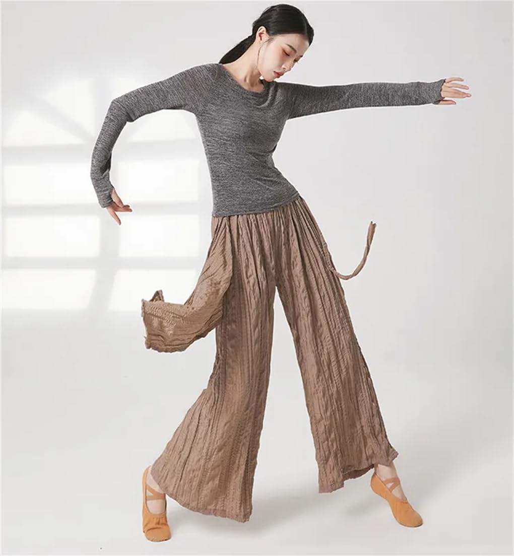 Women Loose Wide Leg Pants Classical Dance Basic Wear Flowy Belt Culotte Dancer Stage Performance Show Trousers