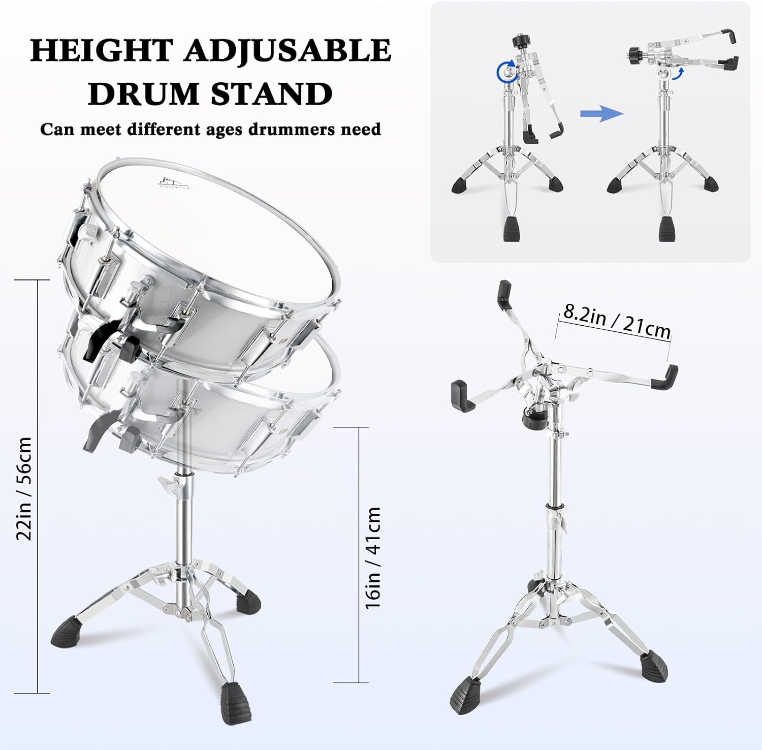 EASTROCK Snare Drum Set 14X5.5 Inches for Student Beginners with Gig Bag, Drumsticks, Stand, Drum Keys, Coated Material Drum Head, Off-white