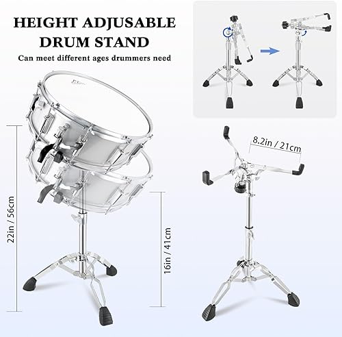 Miniatura 20 de EASTROCK Juego de batería de caja de 14 x 5.5 pulgadas para estudiantes principiantes con bolsa de concierto, baquetas, soporte, llaves de batería