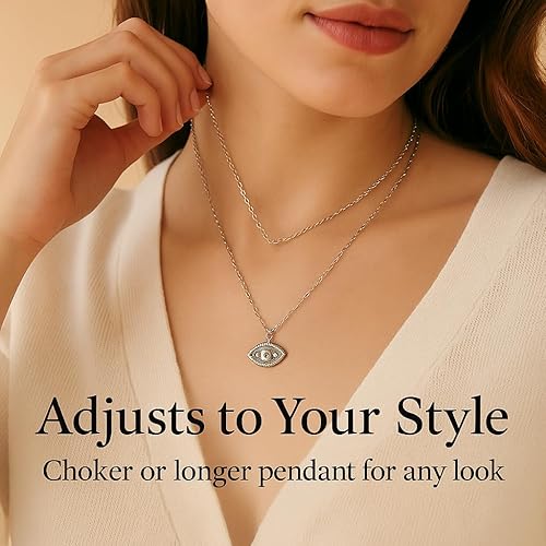 Miniatura 9 de Natural Lapis Lazuli Evil Eye Necklace, Handmade Jewelry With 16 + 2 Inch 925 Sterling Silver Adjustable Chain (lapis-lazuli)