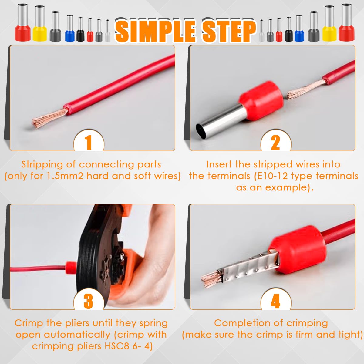 2200Pzs Terminales Eléctricos, OctBird Crimp Terminal con Aislados,Crimpadora Cable Electrico 0,5 mm²-10 mm² con Caja de Surtido, Terminales de Cable Conectores de Engarzado Automotrices
