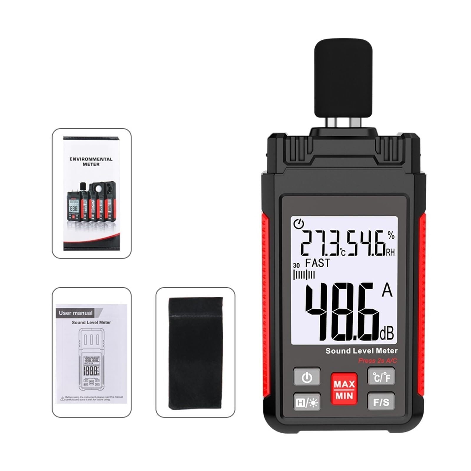 GHKryD decibel meter, Digital Sound Level Meter with Backlight, Max/Min Function, Temperature & Humidity Measurement