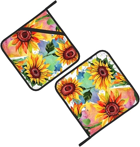 Miniatura 2 de Juego de 2 soportes para ollas de girasoles coloridos resistentes al calor y antideslizantes, almohadillas calientes para horno de fuego estilo
