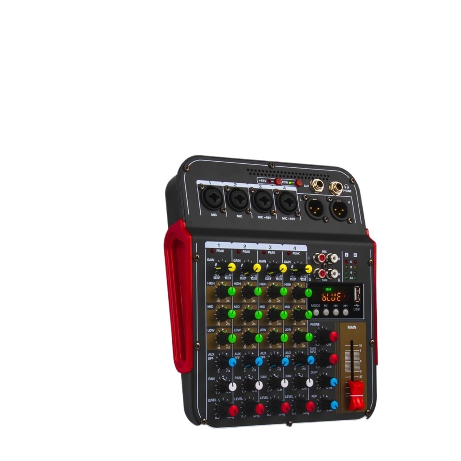 DJ-Audiomixer 6-Kanal-Audiomischer, Tragbares Mischpult, USB-Schnittstelle, 48 V Phantomspeisung, Audio-Mischverstärker Mit Effekten, Mischpult