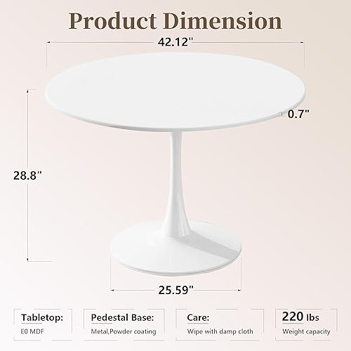 Miniatura 2 de Mesa de comedor redonda de 42 pulgadas, mesa de tulipanes de mediados de siglo con base de pedestal de metal, mesa de ocio moderna para espacios