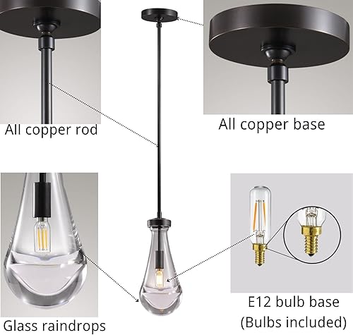 Miniatura 4 de Luces colgantes de gota de lluvia, modernas luces colgantes negras para isla de cocina, lámpara de comedor con forma de gota de lluvia, lámpara para