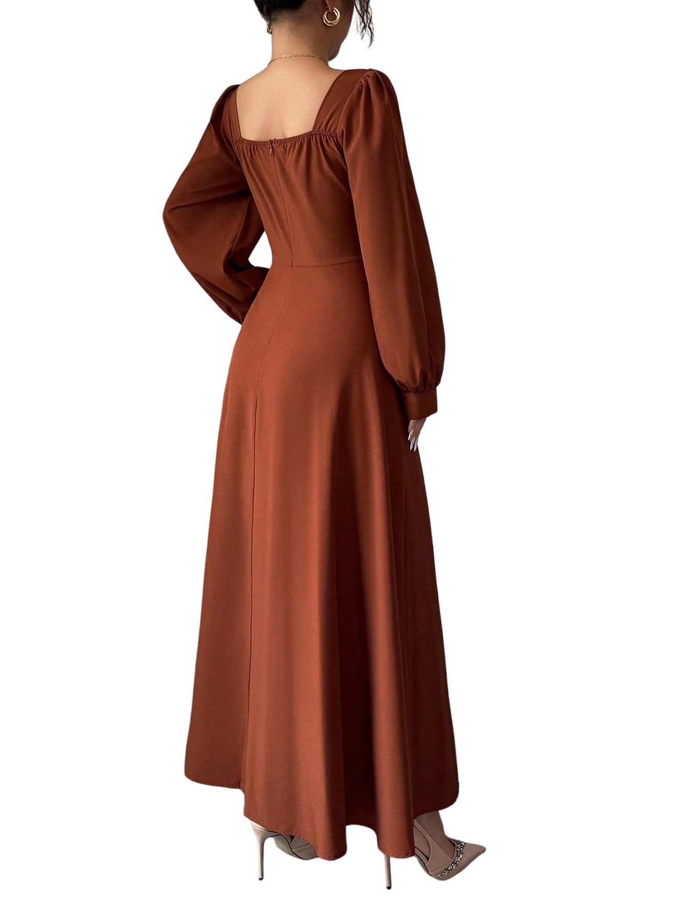 SweatyRocks Winterkleider Damen Lang Maxikleid Langarm Abendkleider Elegant Hochzeitsgast Kleid A Linie Frühlingskleid Blusenkleid