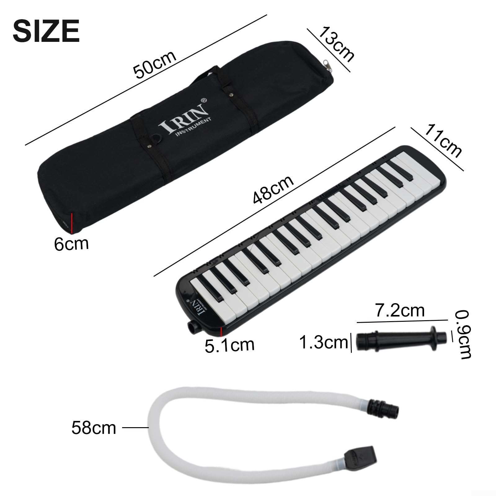 Melodica, 1 tastiera a 37 tasti con tubo e borsa per il trasporto, tono brillante e facile da suonare per studenti, melodica per lezioni, pratica e lezioni di musica (nero)