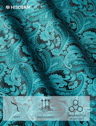 Image of HISDERN Ties for Men Paisley Tie and Pocket Square Cufflinks Set Formal Classic Floral Necktie Handkerchief Wedding Party