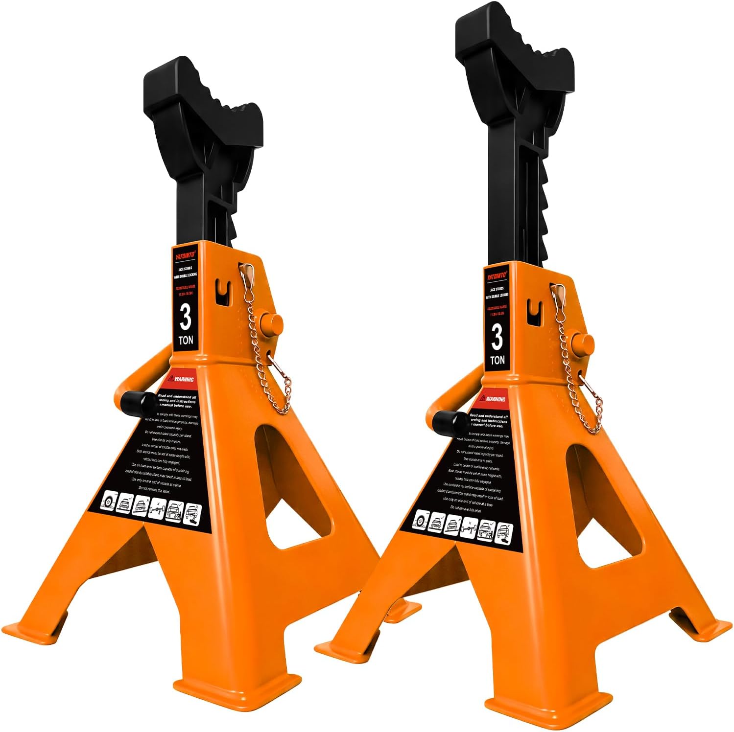 YATOINTO 3 Ton Jack Stands Heavy Duty 6,600 LBS, Car Jack Stand for Trucks with Double Pin Locking & Extra Rubber Pads, 11.3"-16.5" Adjustable for Garage, Home, DIY,1 Pair High Visibility Orange