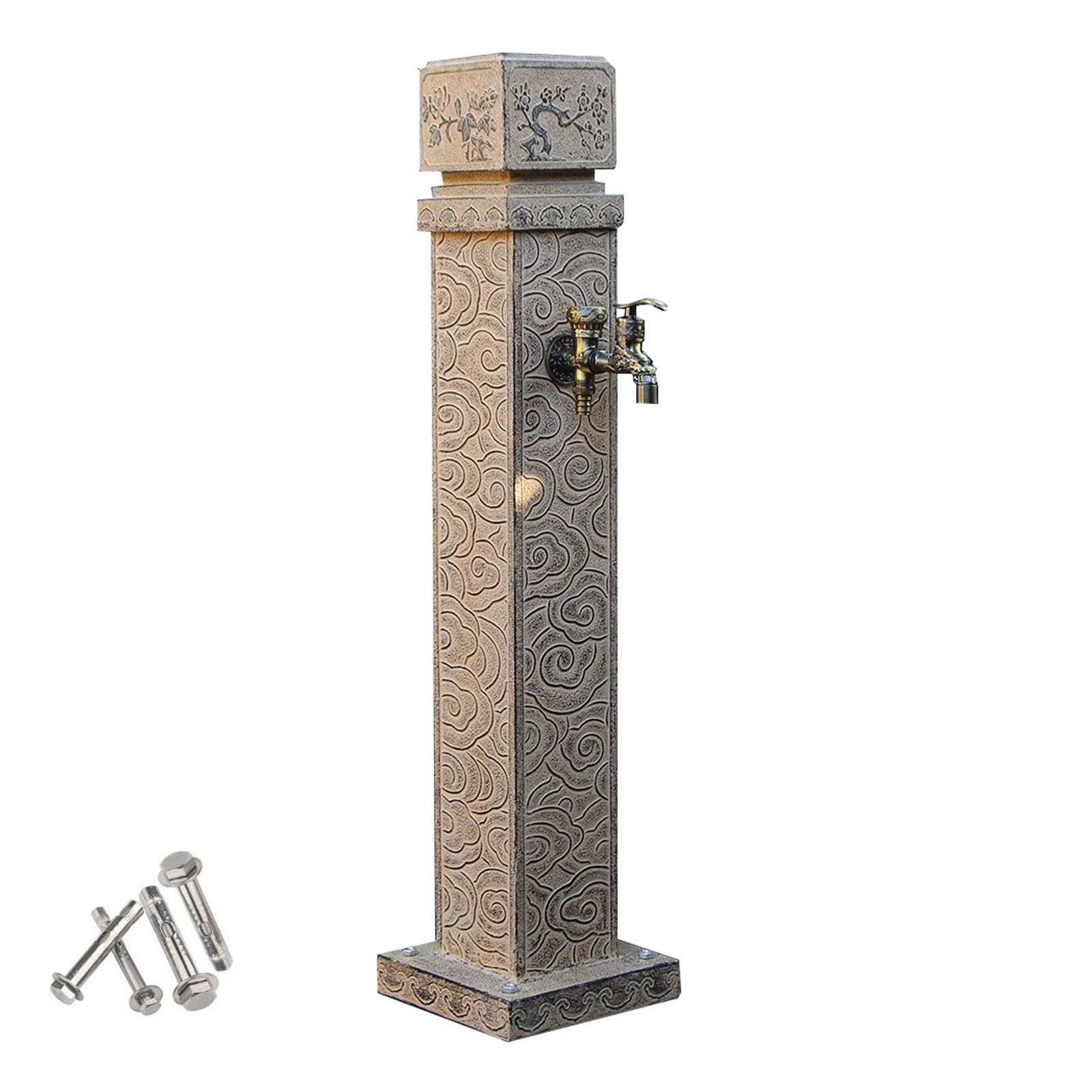 WOTZOV Retro Outdoor Water Column For Garden Decor - Antifreeze & Sun Protection, 43In Embossed Design, Ideal For Irrigation, Washing & Fountains - Durable Landscape Tap，One Color 93cm/37in