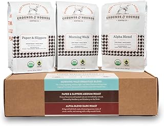 Grounds & Hounds Three Blend Starter Kit - Ground, 100% Organic Coffee Variety Pack, Bulk Ground Coffee, Includes Three 12oz Bags of Our Most Popular Blends