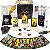 Tarot Cards with Guide Book, 78 Black Original Tarot Cards Deck Gift Set with Chakra Stones, Tarot Cloth & More, Tarot Deck Fortune Telling Game Craft Cardboard for Beginners and Expert Readers