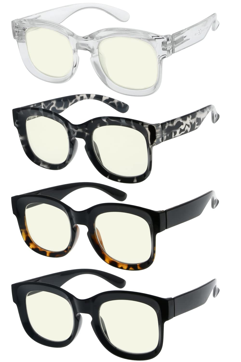 Eyekepper 4 Pack Reading Glasses Blue Light Blocking Large Frame Computer Readers +2.00