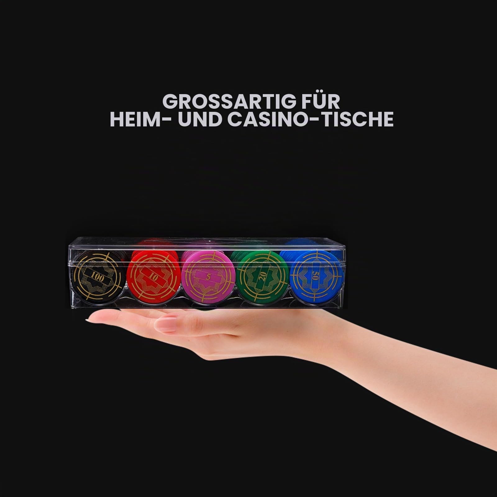 8 Stück Poker -Chips -Box mit Deckel 24x7x4.5CM Acryl Poker Chips Halter Tray Transparent Chips Storage case with Cover