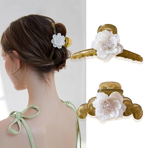 Fuyunohi Paquete de 2 pinzas grandes para el cabello verde, adornos para el cabello para mujeres, pinzas para el cabello de flores, pinzas para