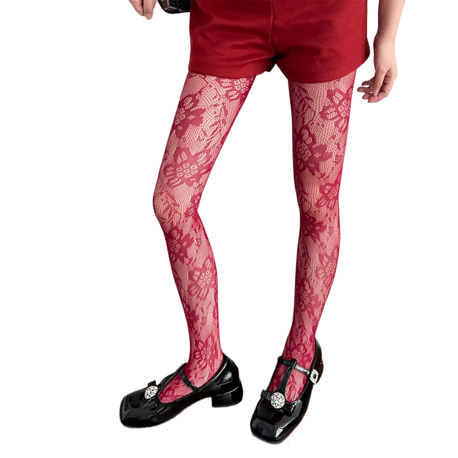 Womens Aesthetic Vintage Flower Pattern Fishnet Tights Stockings Hollowed  Out Mesh Lace Colorful Pantyhose Leggings