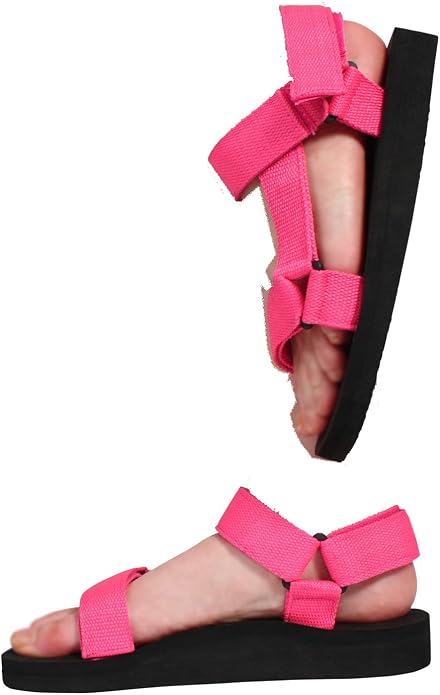 Womens Ladies Summer Fabric Straps Velcro Casual Foam Soles Sandals Shoes  Neon Pink: Amazon.co.uk: Fashion