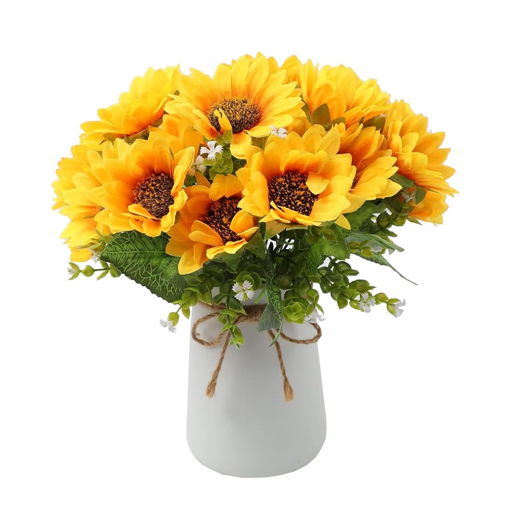 exmygboy Artificial Sunflower Bouquets - Artificial Flowers 2 Pack for Home Hotel DIY Craft Office Wedding Party Garden Decoration, Floral Arrangement, Centerpieces