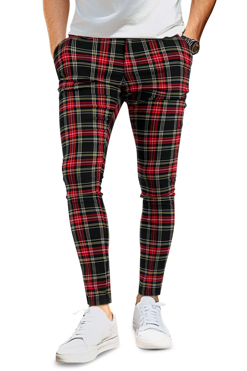 Gingtto Black Red And White Plaid Pants Gingtto Skinny Jeans Men