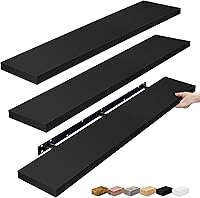 Sorbus 55-Inch Black Floating Wall Shelves 3-Pack - Hidden Brackets, 22lb Capacity Bathroom Bedroom Kitchen Storage Decor