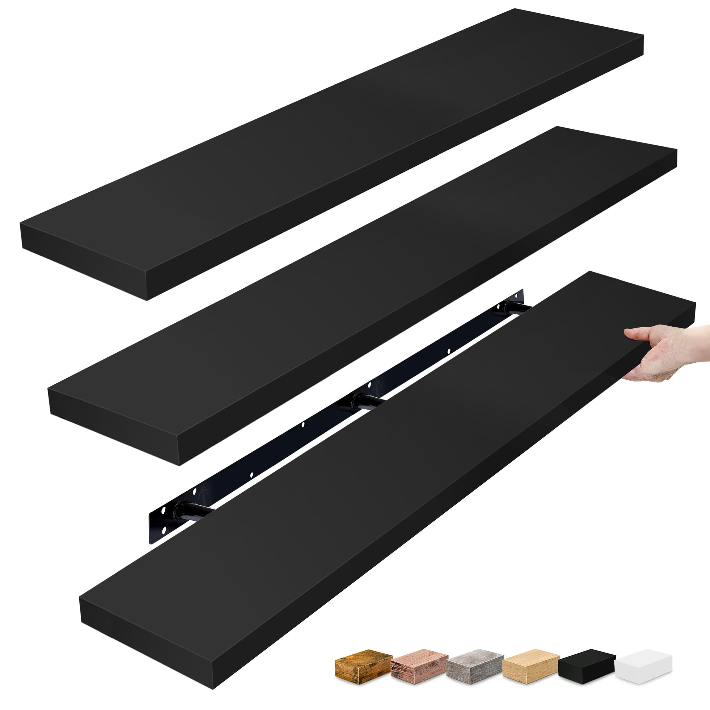 sorbus floating shelves for wall - 55 inch extra-long bathroom shelves, wall decor for bedroom, kitchen, living room, book storage - mounted floating shelf with hidden brackets (black, 3 pack)
