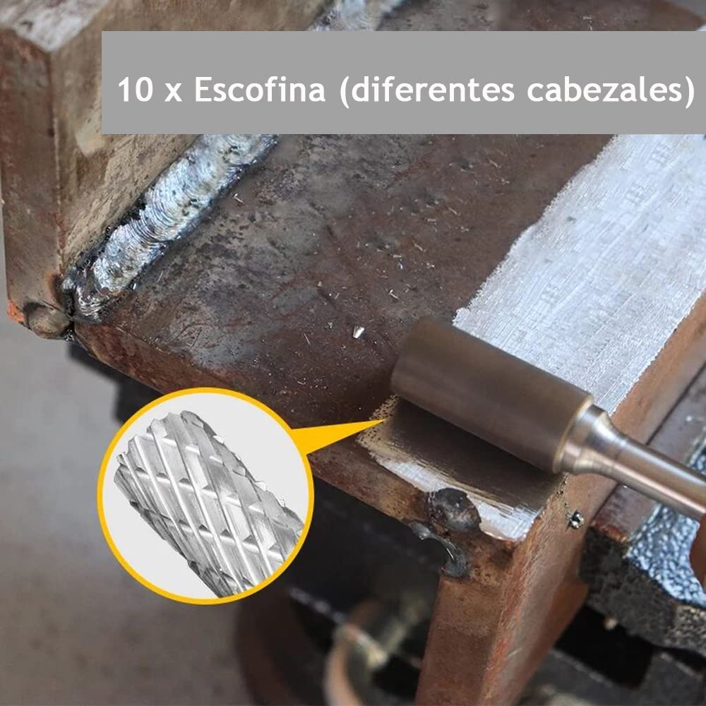 Juego de 10 fresas rotativas de carburo de tungsteno mango de 6 mm para Herramientas Rotativas Tallado Grabado Perforación Double Cut
