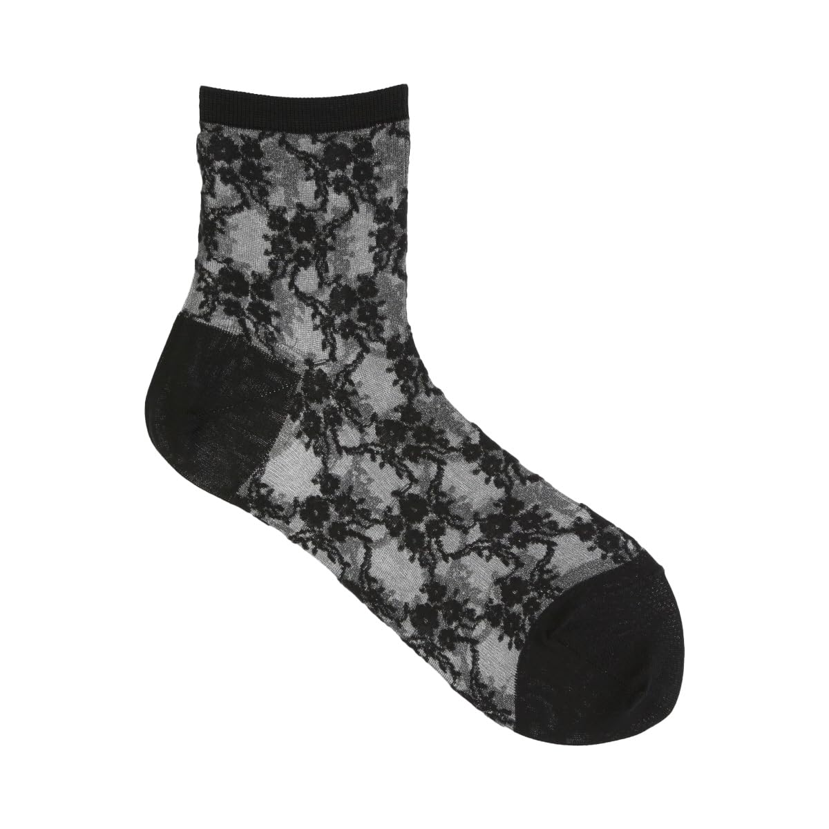 Tabio Tulle Floral Lace Short Socks Black Nylon Made in Japan Women