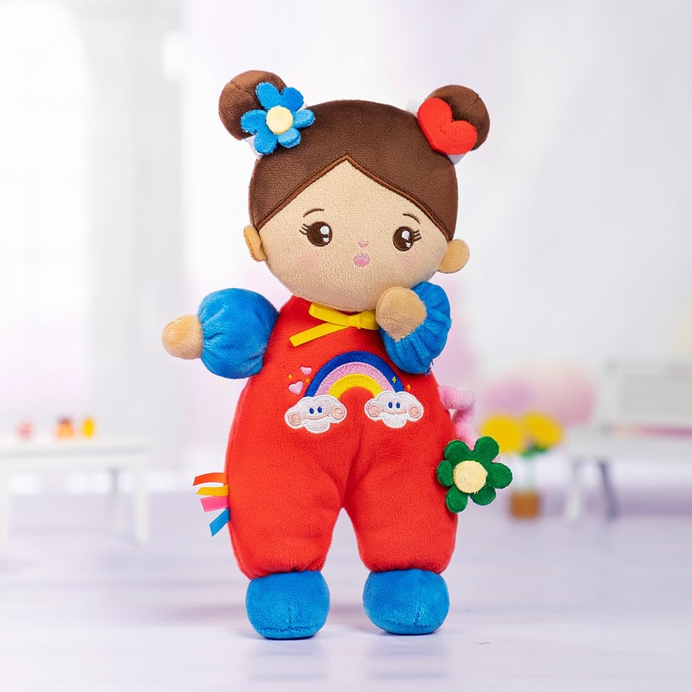 OUOZZZ Brown Baby Doll for Girls 10" - Machine Washable Soft Rag Doll - Safe Rattle Ragdoll - Birthday for Girls - Image 4