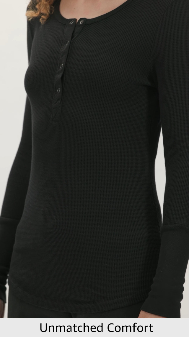 Splendid Women's Thermal Forever Henley Top, Black, S at Amazon