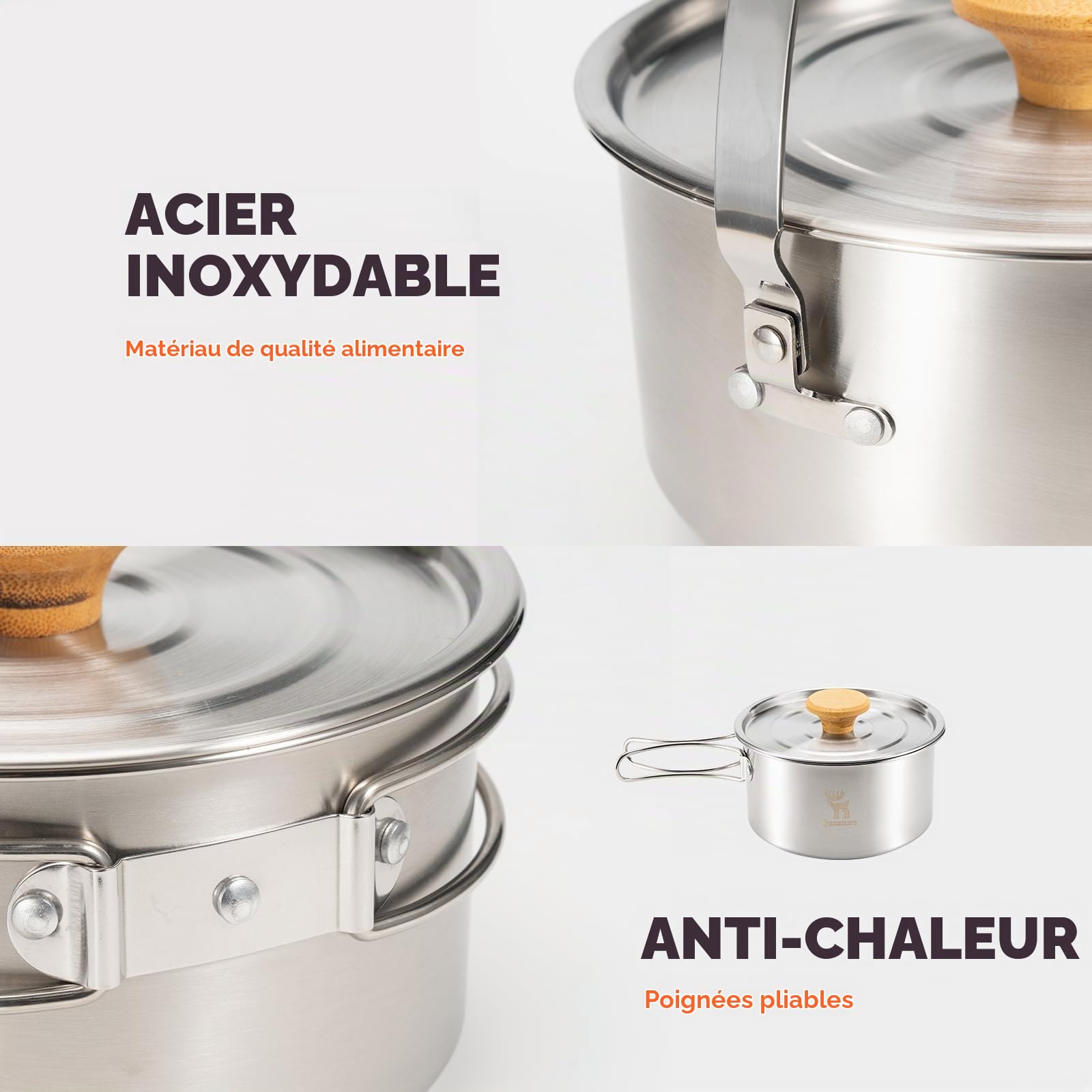 Batterie de Cuisine Camping 11 Pièces, Cookware Kit en Acier Inoxydable, Accessoire Camping Légère, Vaisselle Pliante pour 2-4 Personnes, Randonnée Pique-Nique Outdoor