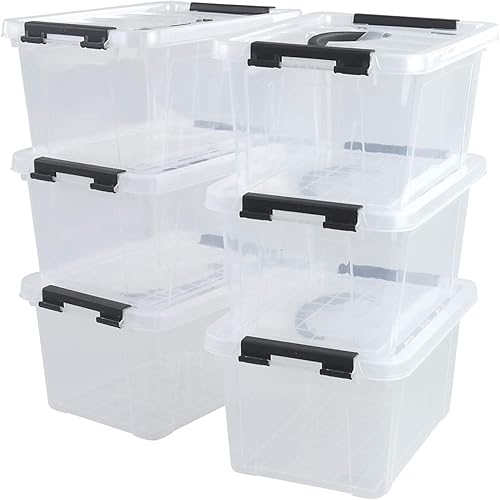 Paquete de 6 cajas de almacenamiento transparentes, contenedores de almacenamiento con pestillo con tapas, 11.02 x 7.71 x 5.7 pulgadas