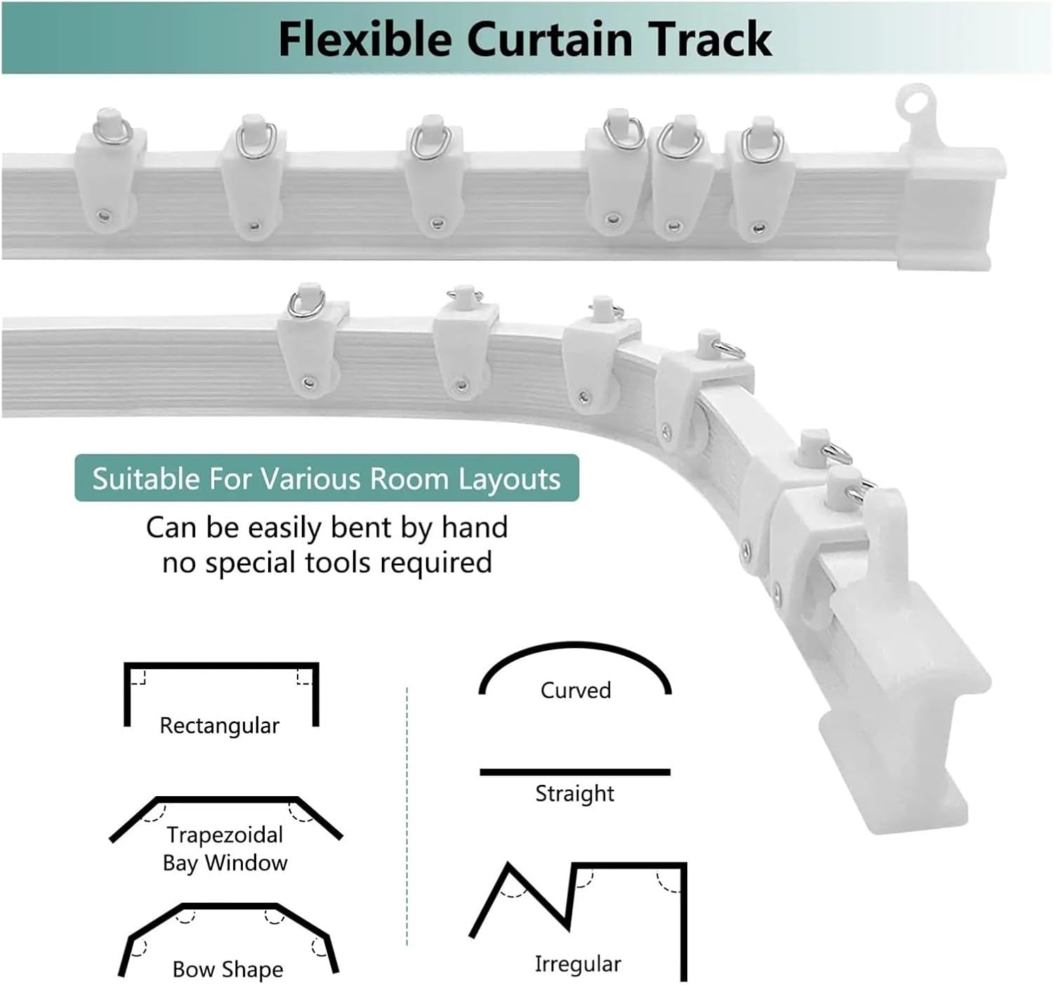 Curtain Rail Ceiling Mounting 3 m Rail Curtain Flexible Curtain Rail Curtain Rail for Motorhomes Shower Corner Bay Window